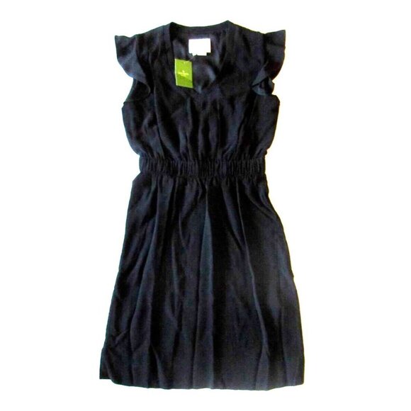 NWT Kate Spade New York Frill in Black Flutter Sleeve Fluid Crepe Dress 0 $298 - Picture 1 of 4